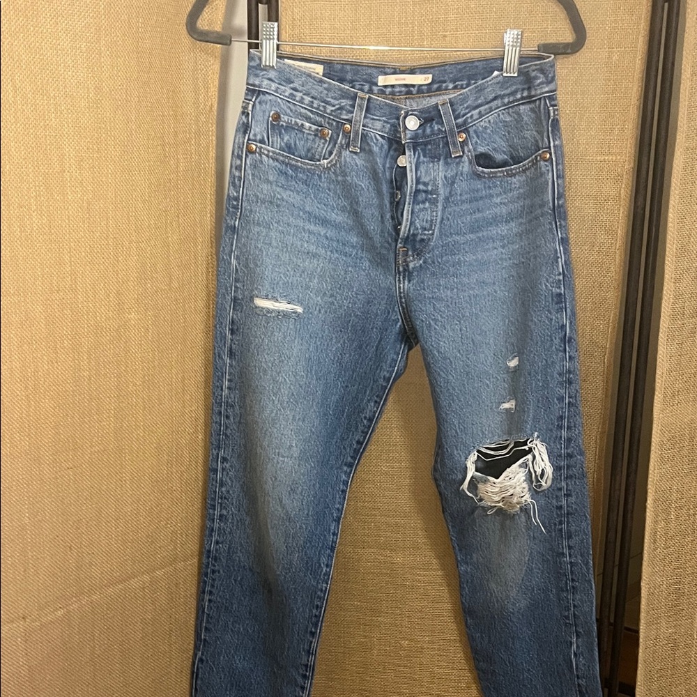 Levi's Blue Straight-Leg Distressed Women's Jeans